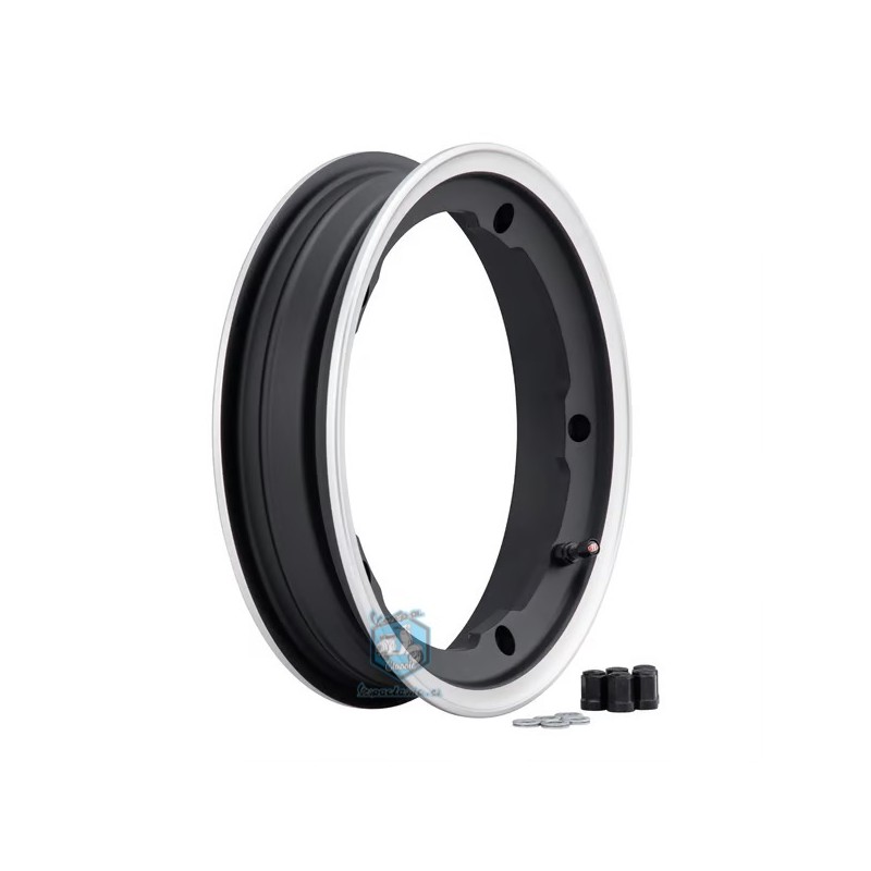 LLANTA ALUMINIO NEGRA BORDE PULIDO TUBELESS 10¨ SIP
